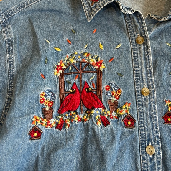 Bobbie Brooks Womens Size XL Embroidered Cardinals Long Sleeve Button Up Shirt - Picture 3 of 9